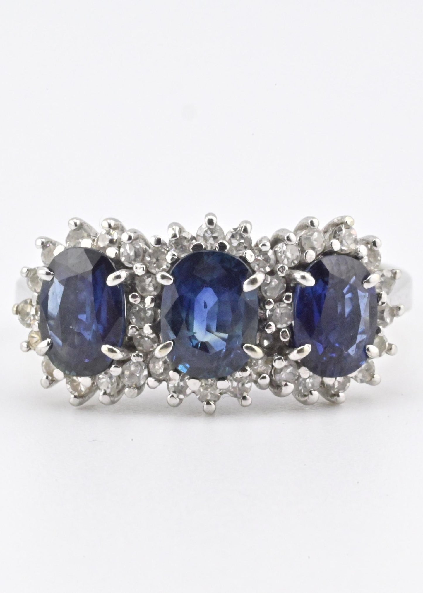14K White Gold Ring 2.10ct Natural Blue Sapphires & 0.44ct Diamond Accent