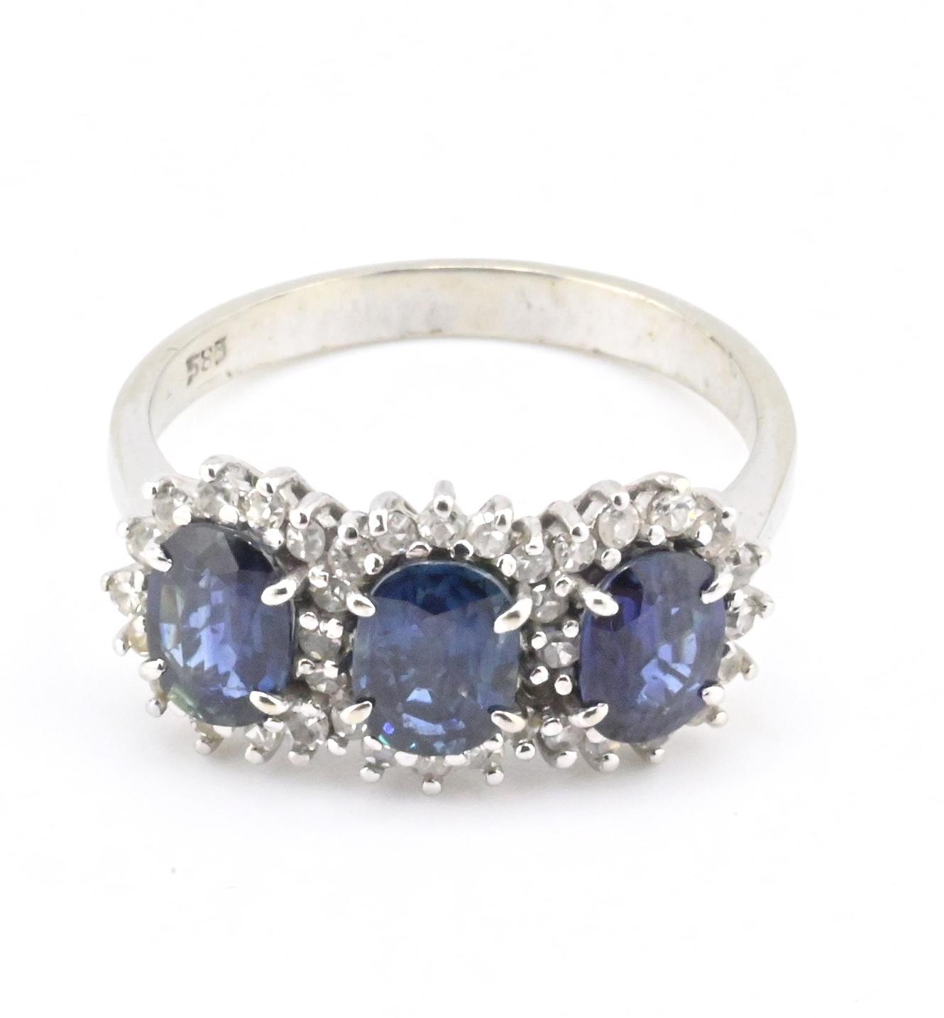 14K White Gold Ring 2.10ct Natural Blue Sapphires & 0.44ct Diamond Accent