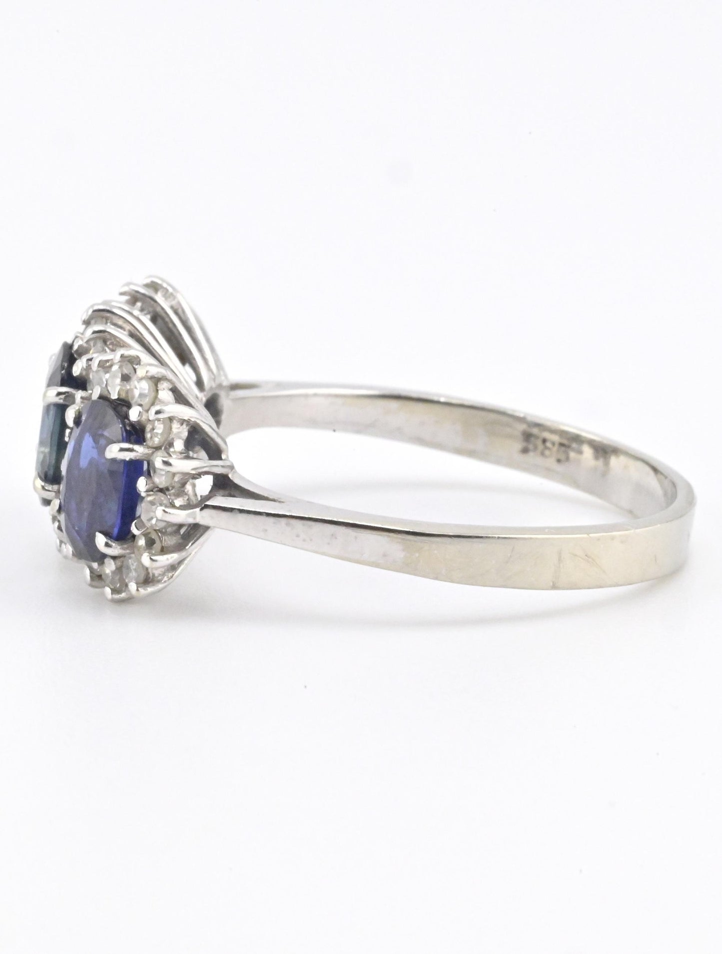 14K White Gold Ring 2.10ct Natural Blue Sapphires & 0.44ct Diamond Accent