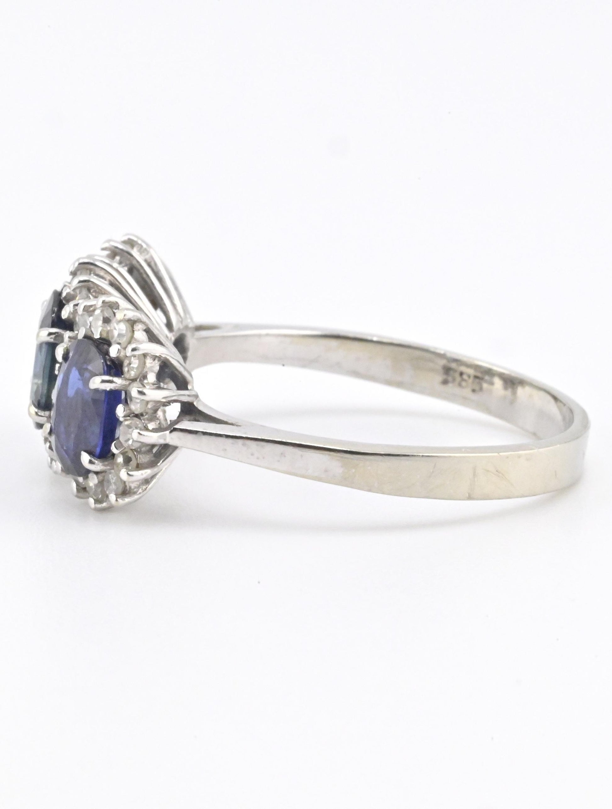 14K White Gold Ring 2.10ct Natural Blue Sapphires & 0.44ct Diamond Accent