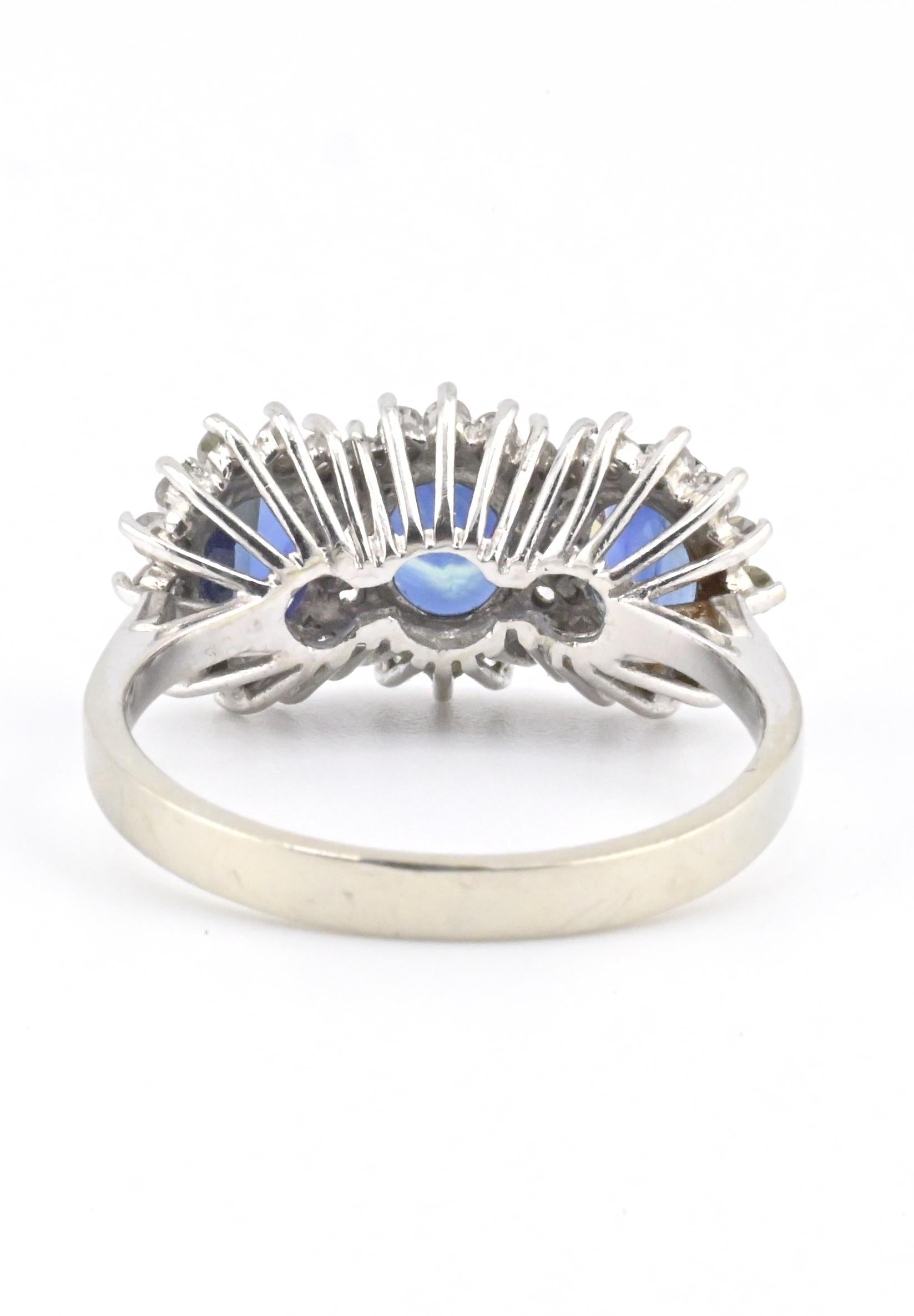 14K White Gold Ring 2.10ct Natural Blue Sapphires & 0.44ct Diamond Accent