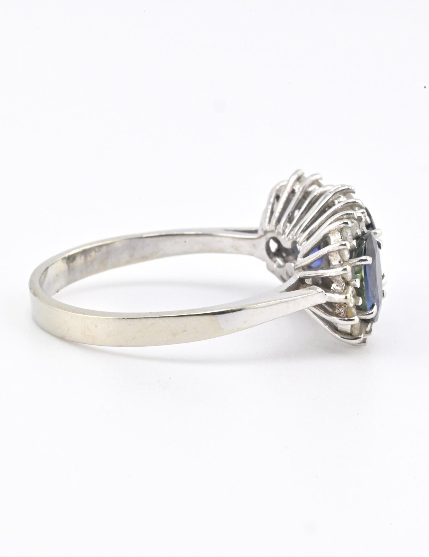14K White Gold Ring 2.10ct Natural Blue Sapphires & 0.44ct Diamond Accent
