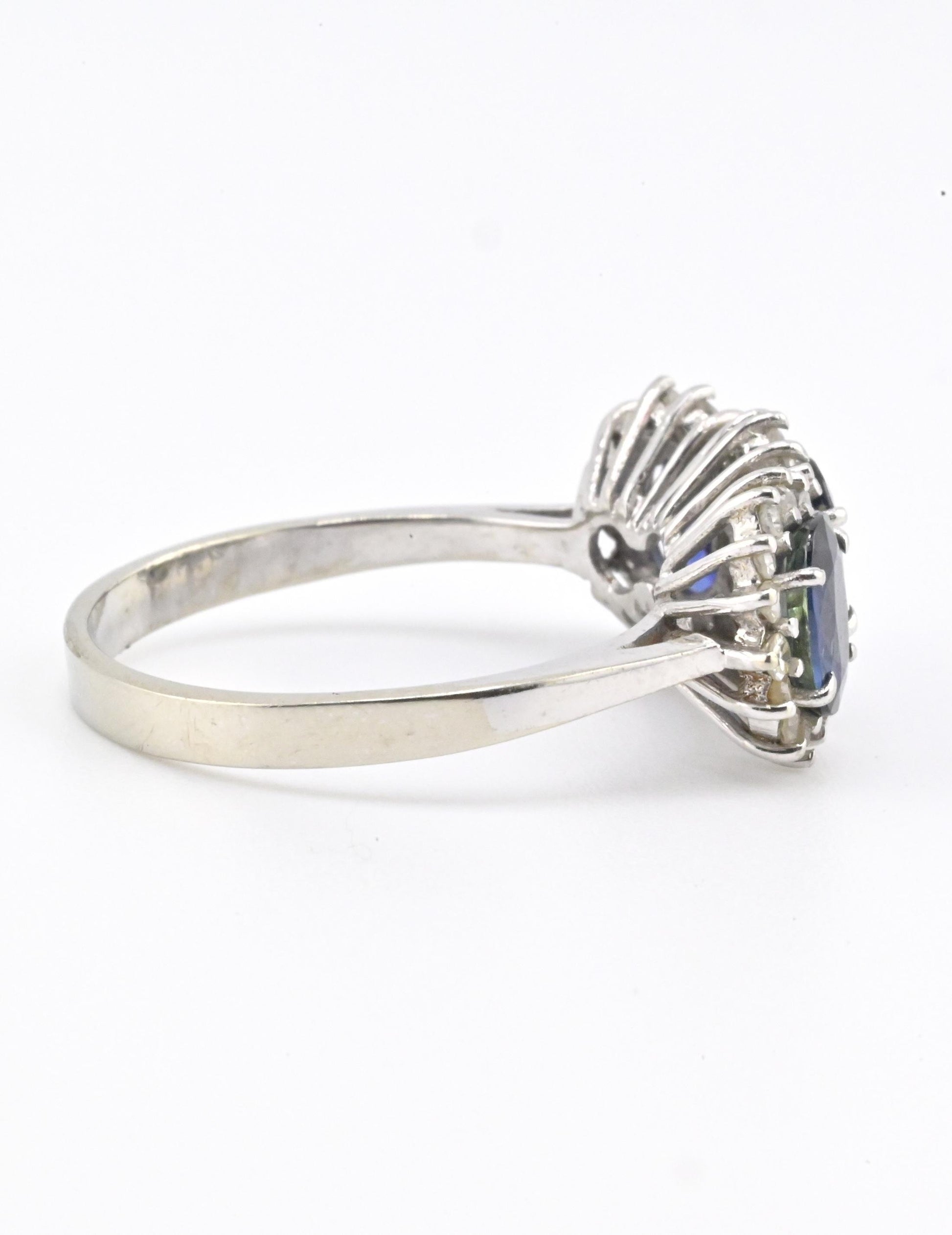 14K White Gold Ring 2.10ct Natural Blue Sapphires & 0.44ct Diamond Accent