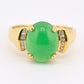 IGI Certified 18K Yellow Gold Chrysoprase & Diamond Ring Size 6