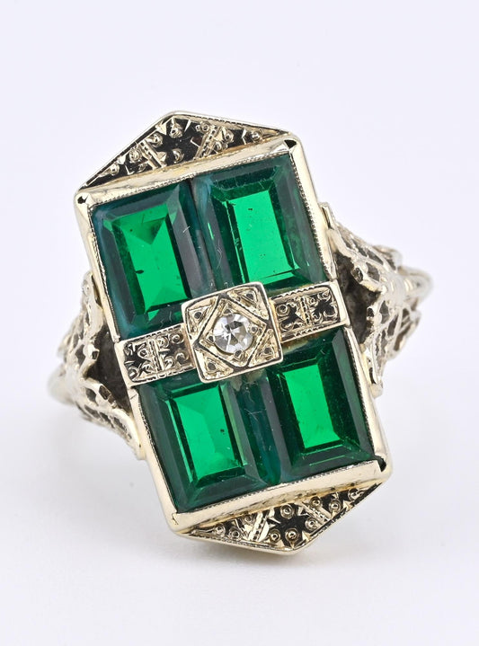 Art Deco 14K White Gold Diamond Filigree Ring 4.75 Ring Size