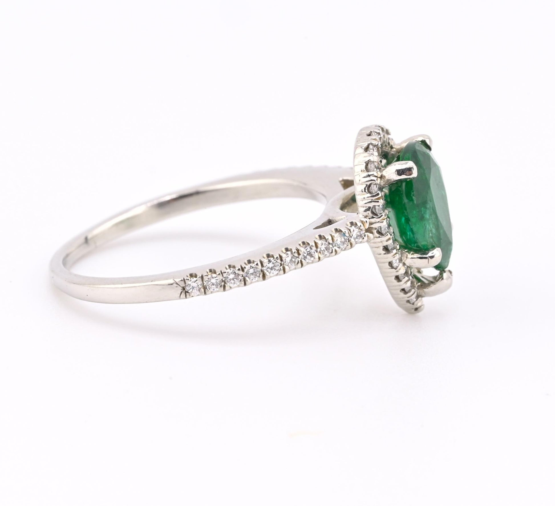 Platinum Pear Cut Emerald & Diamond Halo Ring 1.35ct Ring Size 6.5 IGI Certified