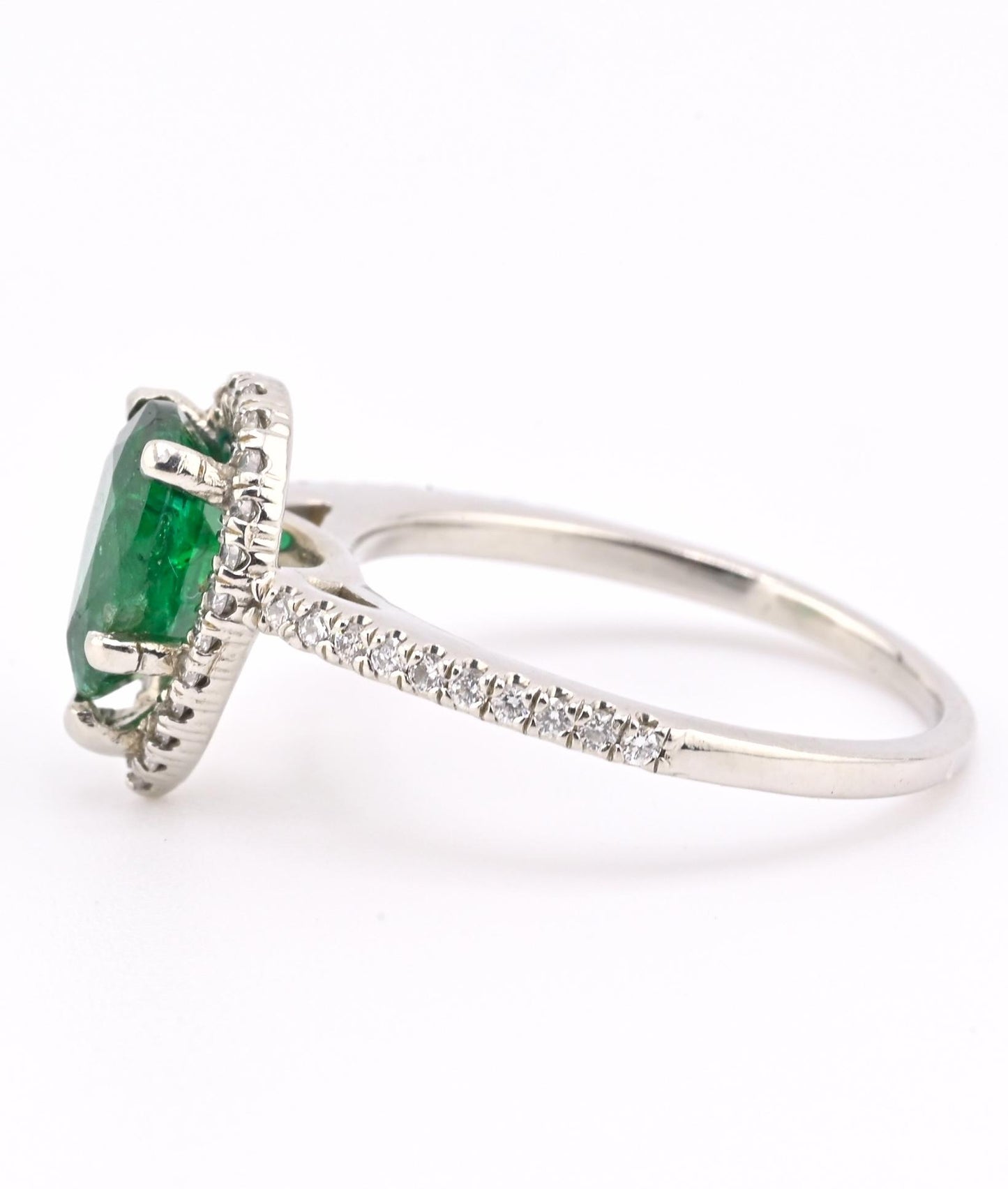 Platinum Pear Cut Emerald & Diamond Halo Ring 1.35ct Ring Size 6.5 IGI Certified