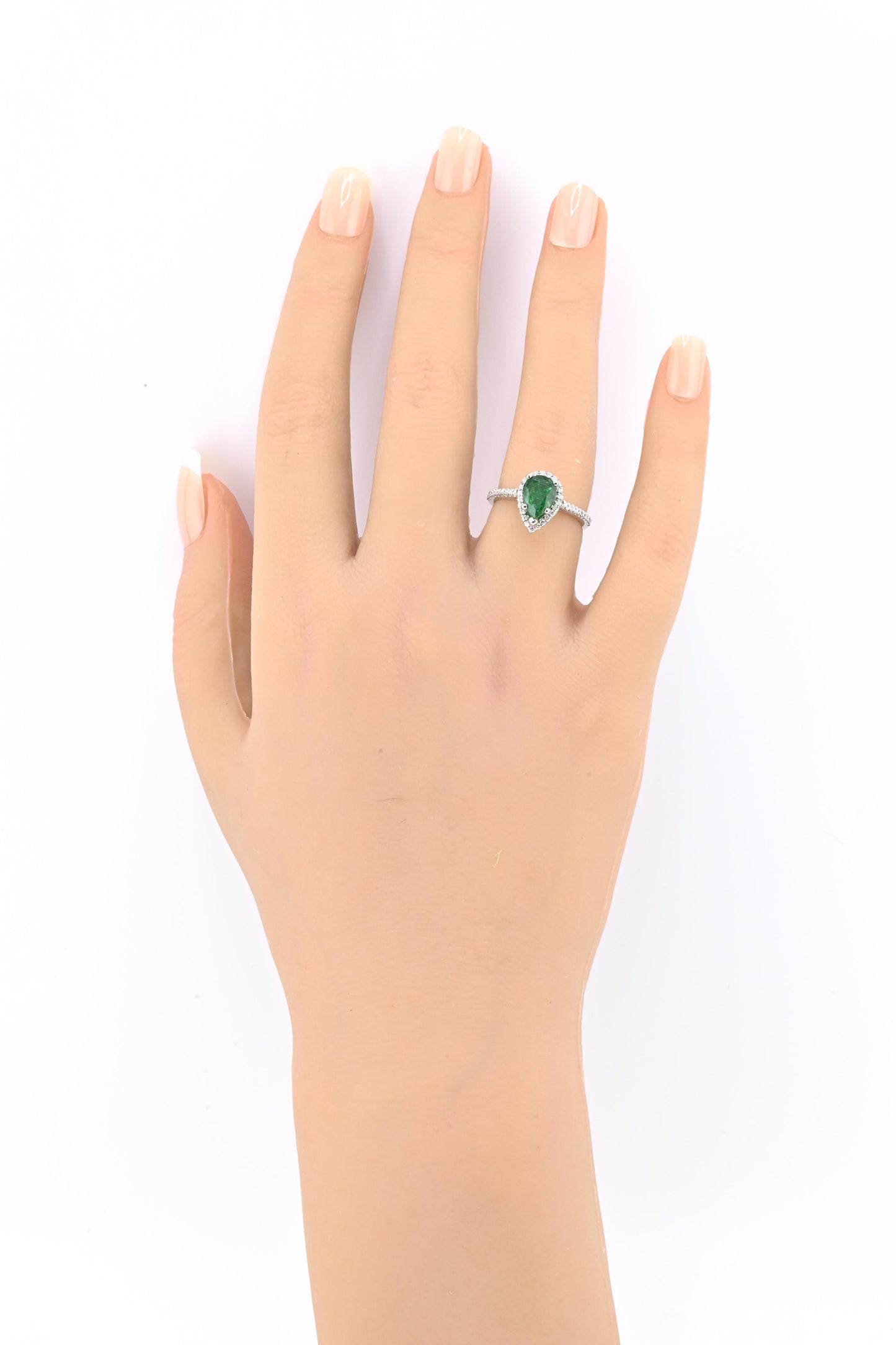 Platinum Pear Cut Emerald & Diamond Halo Ring 1.35ct Ring Size 6.5 IGI Certified