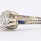Art Deco 18K White Gold Diamond & Sapphire Ring 0.39ct Size 7 2.71 Grams