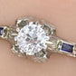 Art Deco 18K White Gold Diamond & Sapphire Ring 0.39ct Size 7 2.71 Grams