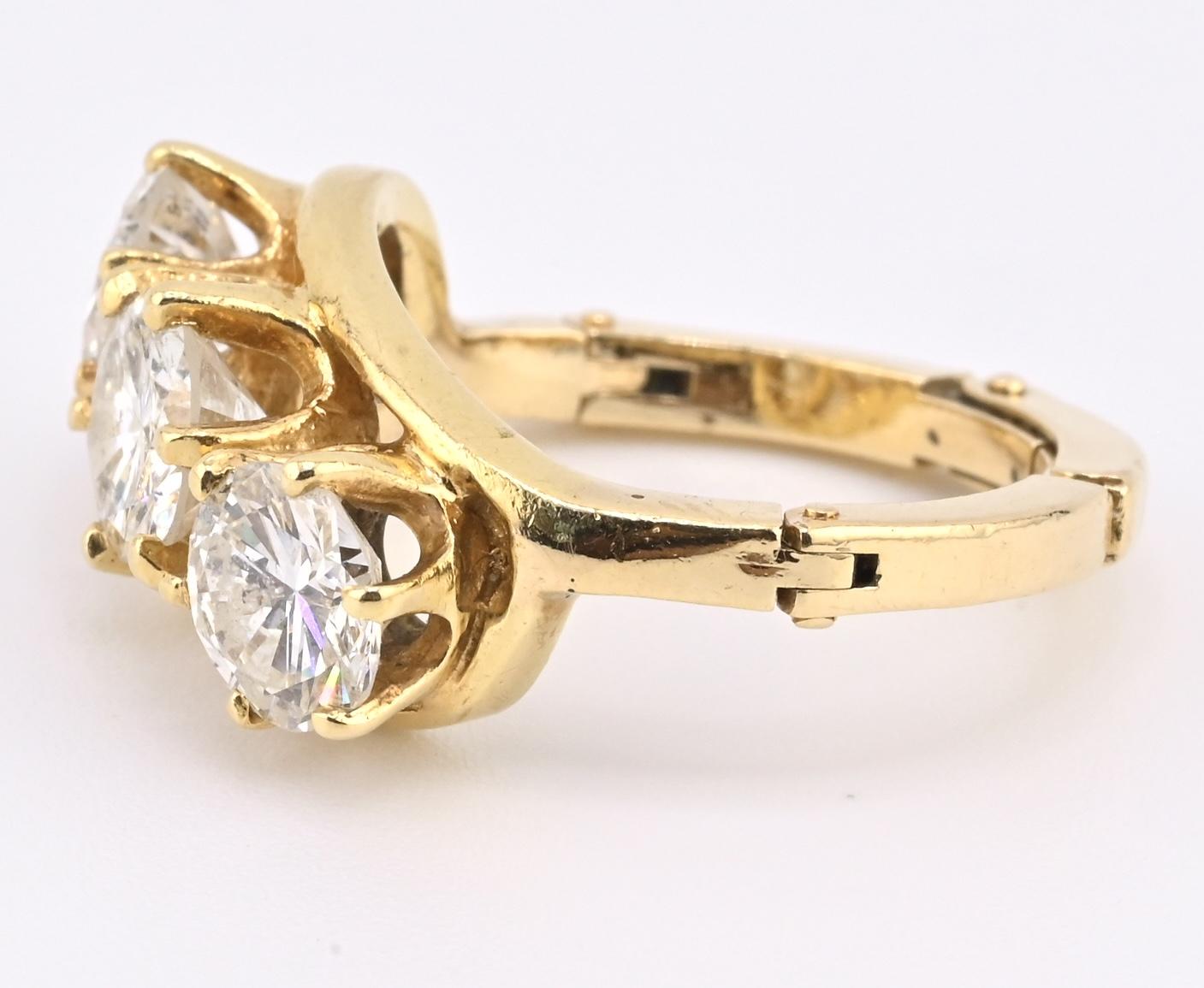 IGI Certified 14K Yellow Gold 3-Stone Diamond Ring 2.25ctw Ring Size 4.25