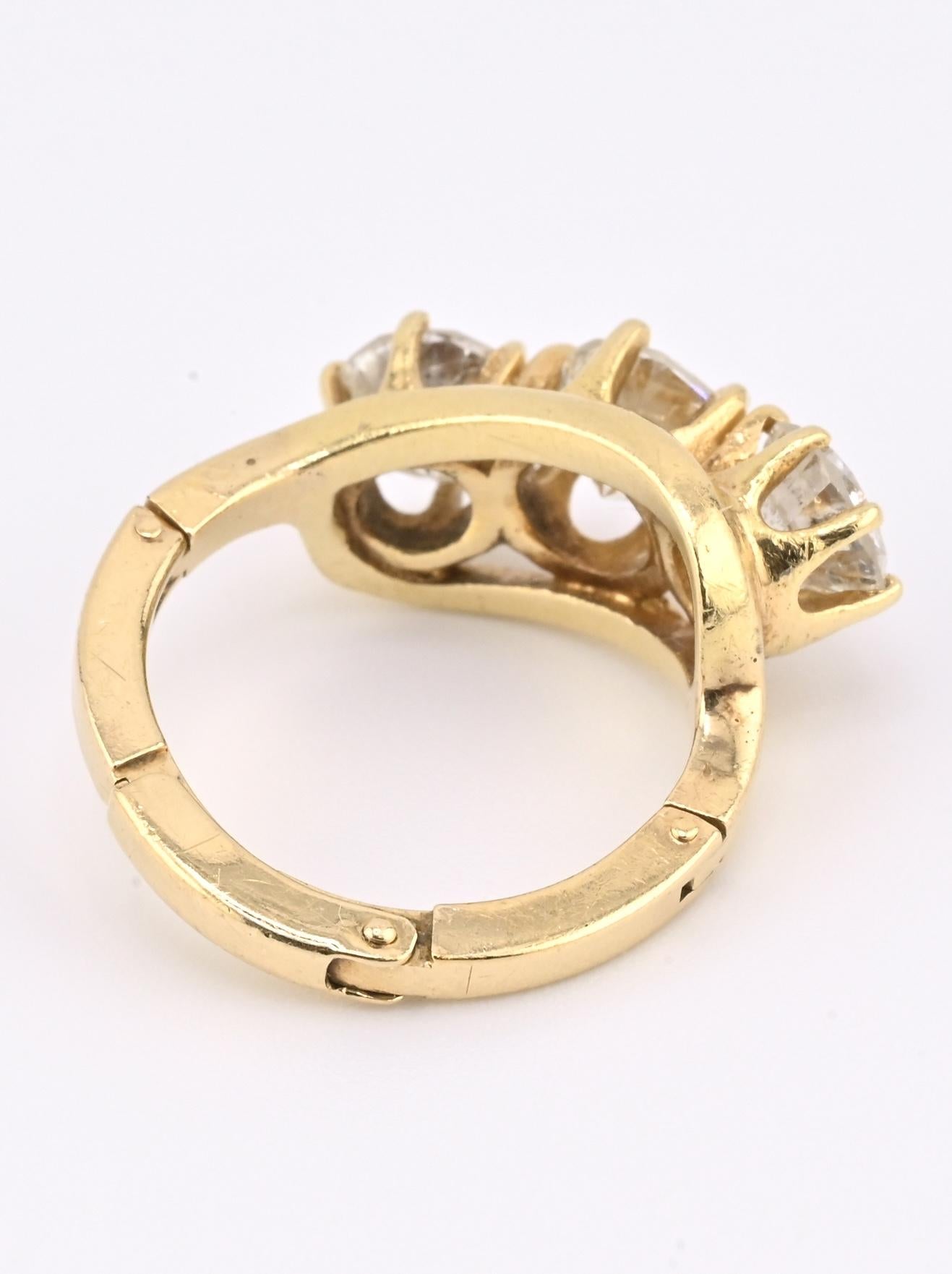IGI Certified 14K Yellow Gold 3-Stone Diamond Ring 2.25ctw Ring Size 4.25