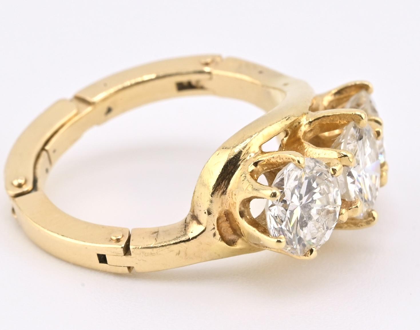 IGI Certified 14K Yellow Gold 3-Stone Diamond Ring 2.25ctw Ring Size 4.25