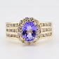 14K Yellow Gold Tanzanite & Diamond Halo Ring Oval Tanzanite Ring Size 7.75