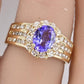 14K Yellow Gold Tanzanite & Diamond Halo Ring Oval Tanzanite Ring Size 7.75