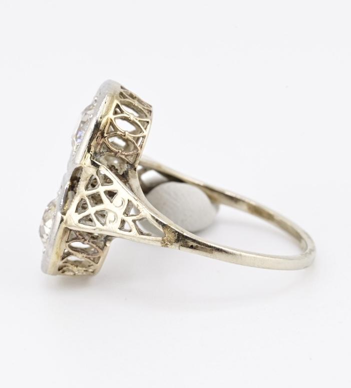 Art Deco Platinum & White Gold Two-Stone Diamond Ring 1.00ctw SI2-I1 6.75
