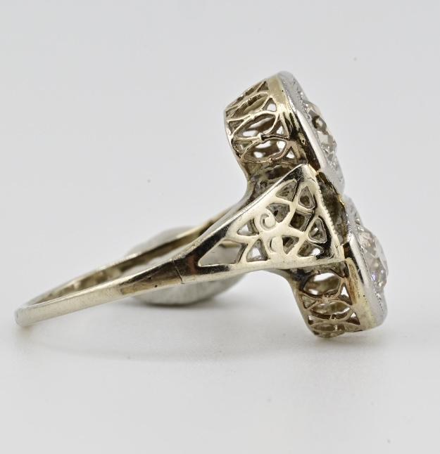 Art Deco Platinum & White Gold Two-Stone Diamond Ring 1.00ctw SI2-I1 6.75