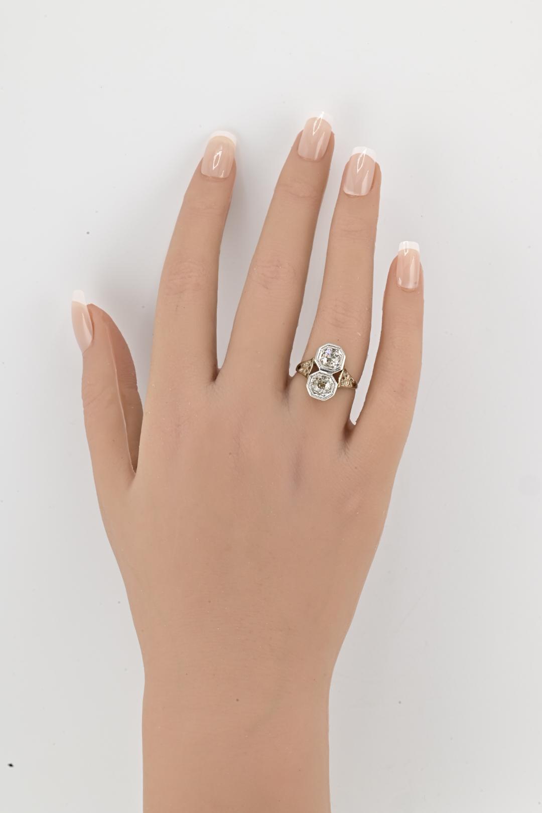 Art Deco Platinum & White Gold Two-Stone Diamond Ring 1.00ctw SI2-I1 6.75