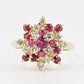 14K Yellow Gold Ruby / Sapphire & Diamond Cluster Ring 4g Size 5.75