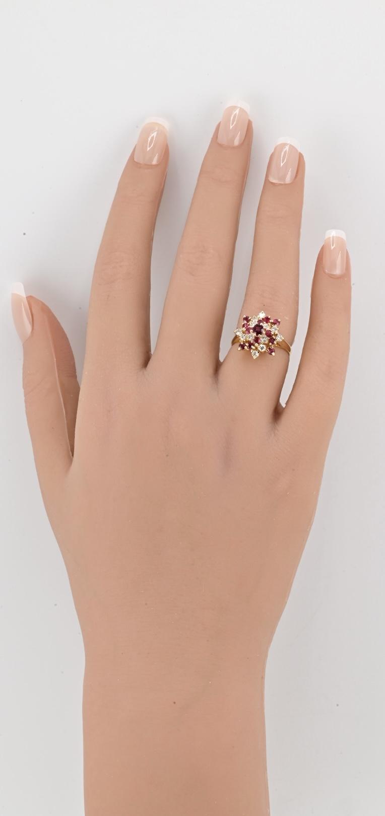 14K Yellow Gold Ruby / Sapphire & Diamond Cluster Ring 4g Size 5.75
