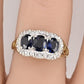 14K Yellow Gold Sapphire & Diamond Ring | Natural Oval Blue Sapphires