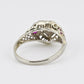 IGI Certified 18K White Gold Heart Ruby & Diamond Ring Size 6.5