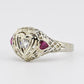 IGI Certified 18K White Gold Heart Ruby & Diamond Ring Size 6.5