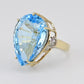 Massive Blue Topaz Ring 14K Yellow Gold 15.70g w/ Side Diamonds Size 9
