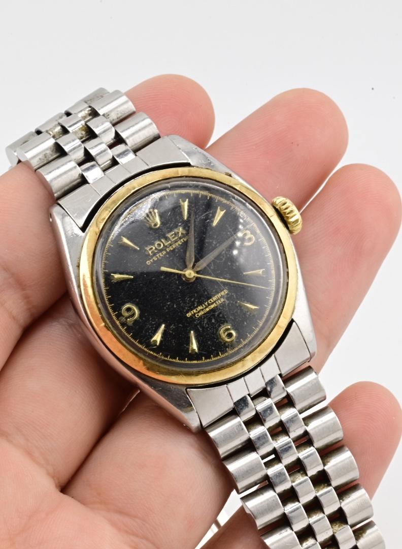 Rolex Oyster Perpetual 6085 Black Dial Stainless Steel & Gold Bezel Automatic Wa