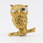 18K Solid Yellow Gold Owl Brooch 19.09g Diamond Eyes Marked 18K