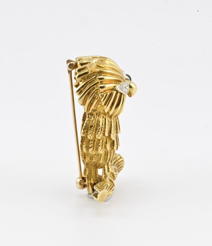 18K Solid Yellow Gold Owl Brooch 19.09g Diamond Eyes Marked 18K