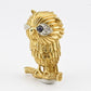 18K Solid Yellow Gold Owl Brooch 19.09g Diamond Eyes Marked 18K