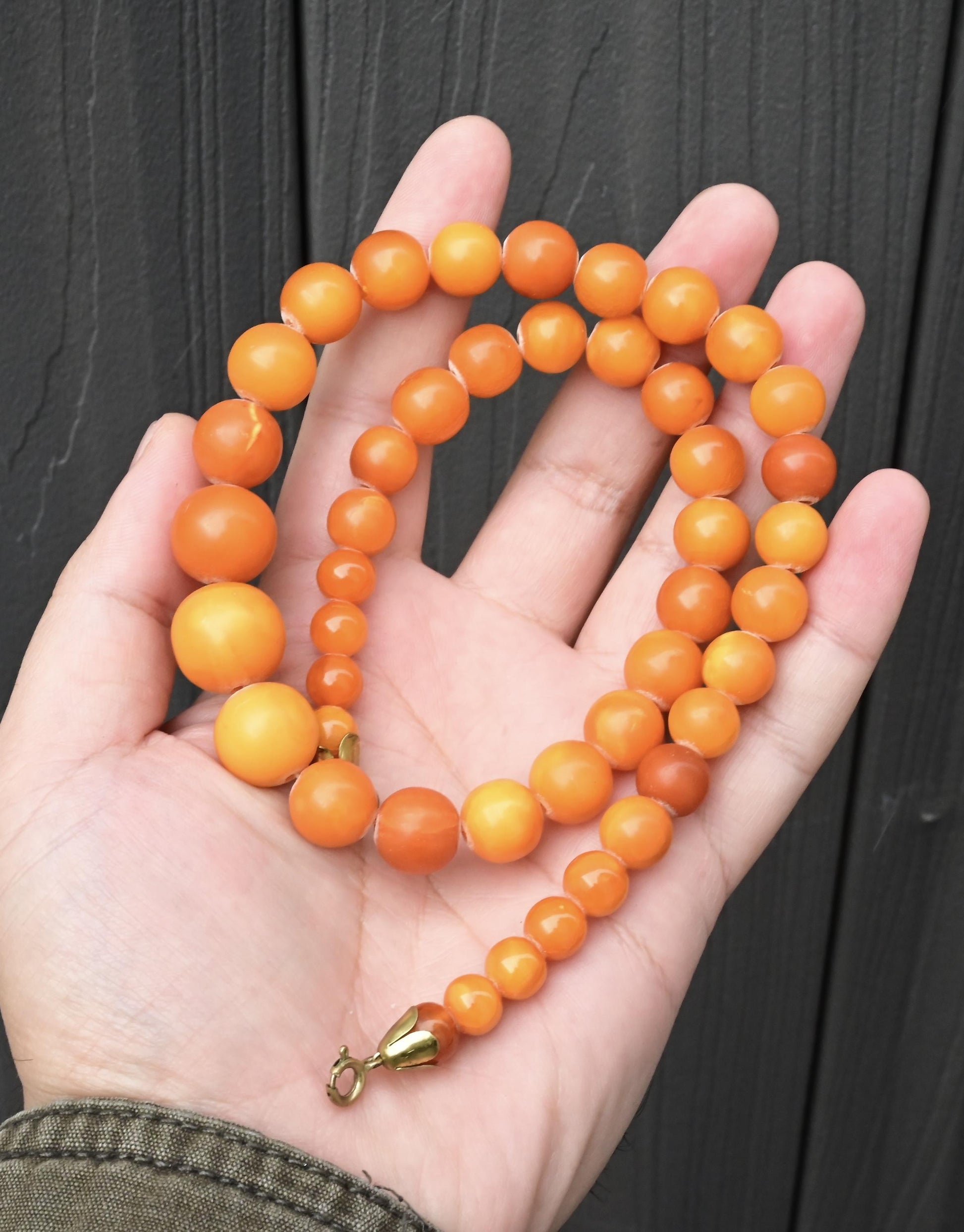 Fine Round Beaded Antique Butterscotch Amber Necklace 38 Grams