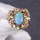 14K Yellow Gold Brutalist Opal & Diamond Ring 9.96g Size 6.5 10×7mm Opal