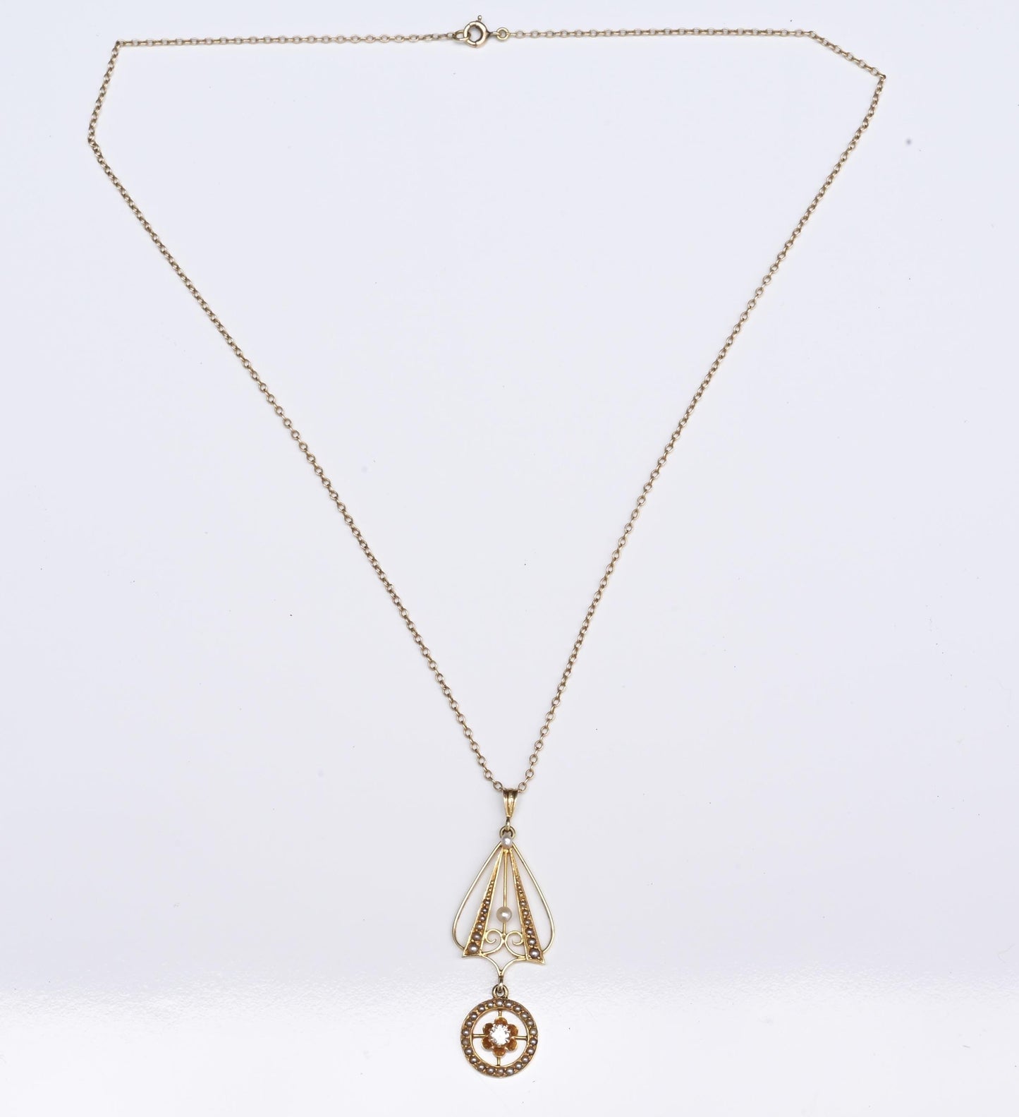 IGI Certified 14K Yellow Gold Pearl Pendant Necklace w/ Natural Diamond