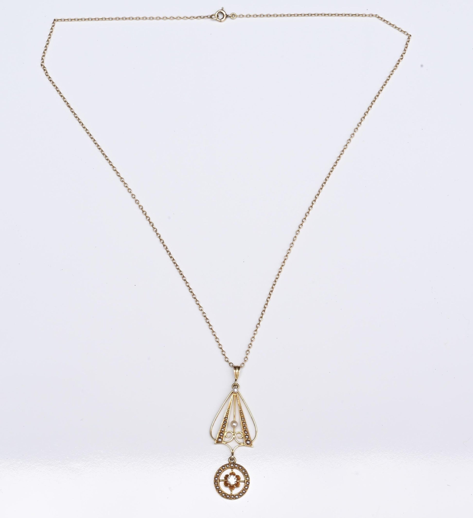 IGI Certified 14K Yellow Gold Pearl Pendant Necklace w/ Natural Diamond
