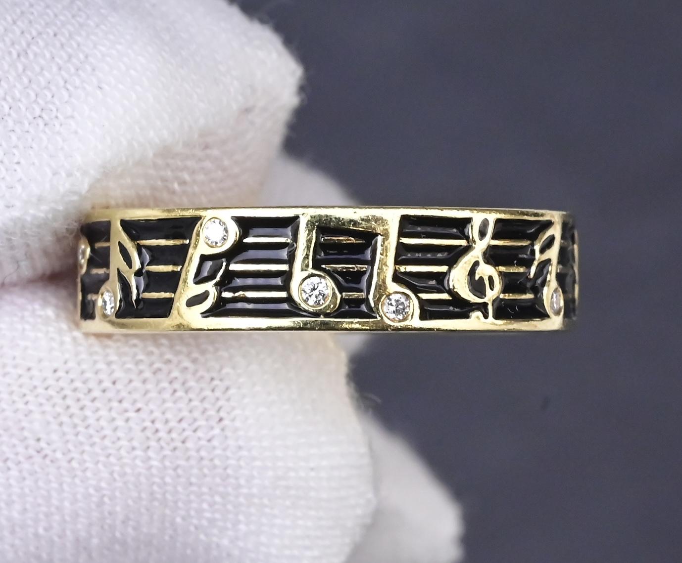 18K Hidalgo Music Note Band Ring w/ Diamonds – 6g, Size 6.25, 12 Diamonds