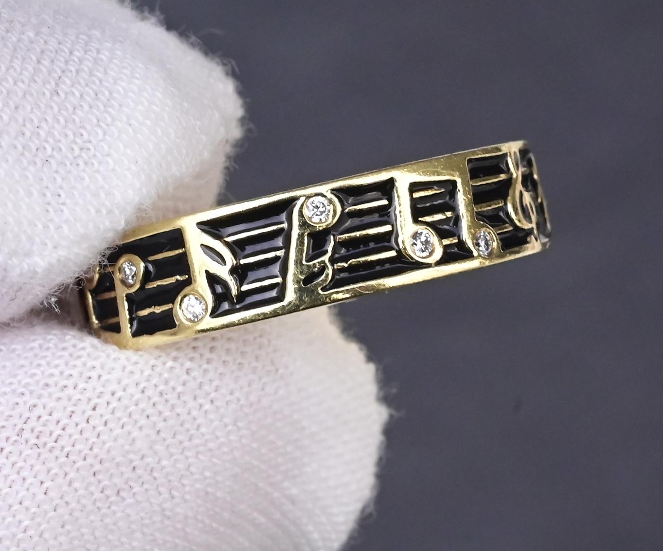18K Hidalgo Music Note Band Ring w/ Diamonds – 6g, Size 6.25, 12 Diamonds