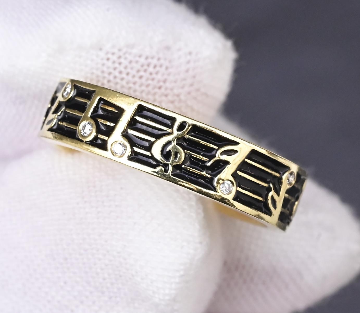 18K Hidalgo Music Note Band Ring w/ Diamonds – 6g, Size 6.25, 12 Diamonds