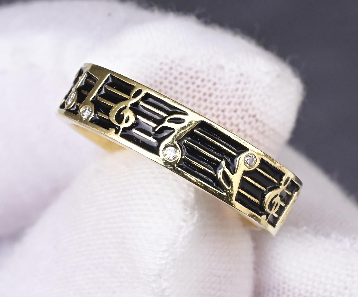 18K Hidalgo Music Note Band Ring w/ Diamonds – 6g, Size 6.25, 12 Diamonds