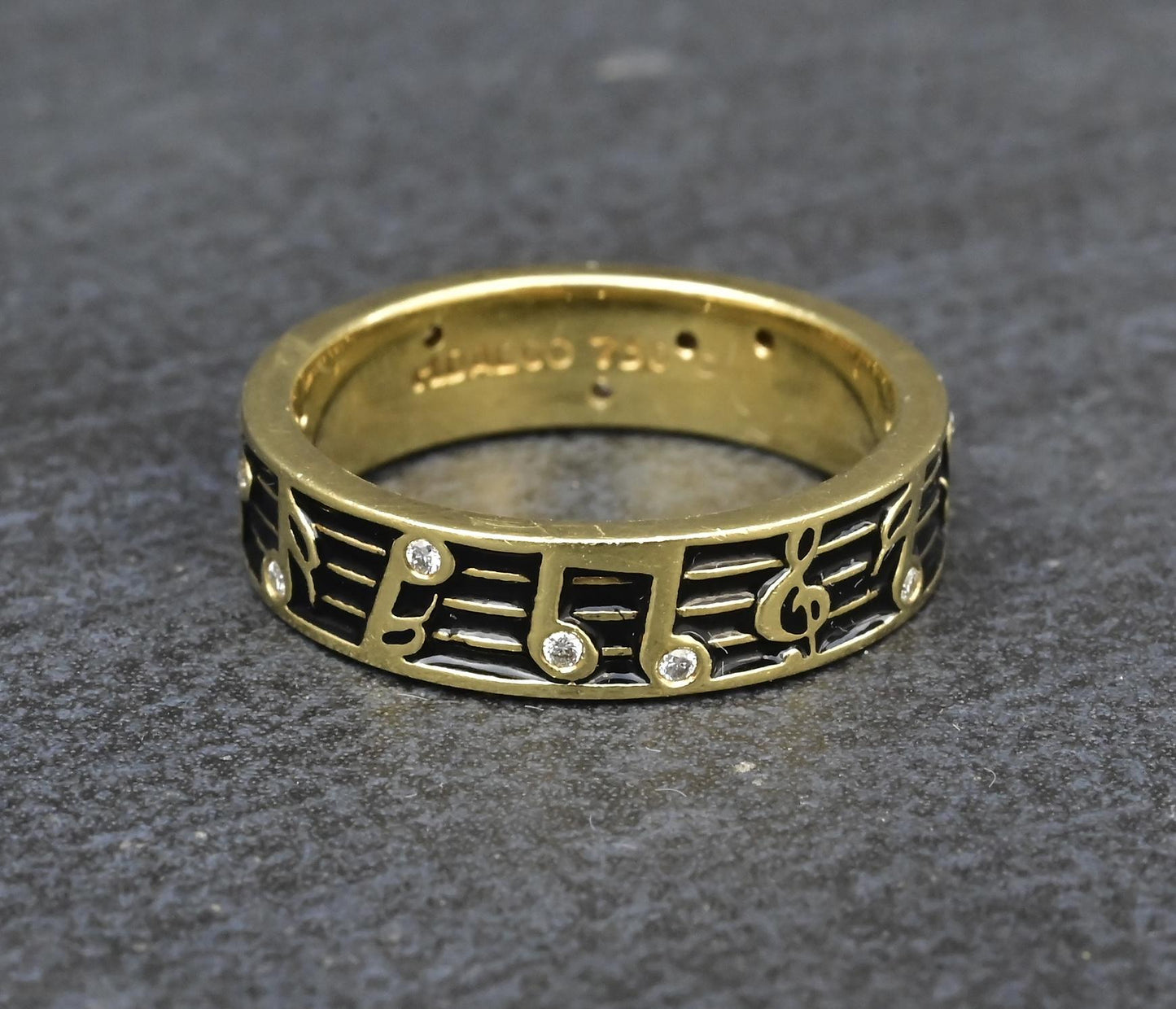 18K Hidalgo Music Note Band Ring w/ Diamonds – 6g, Size 6.25, 12 Diamonds