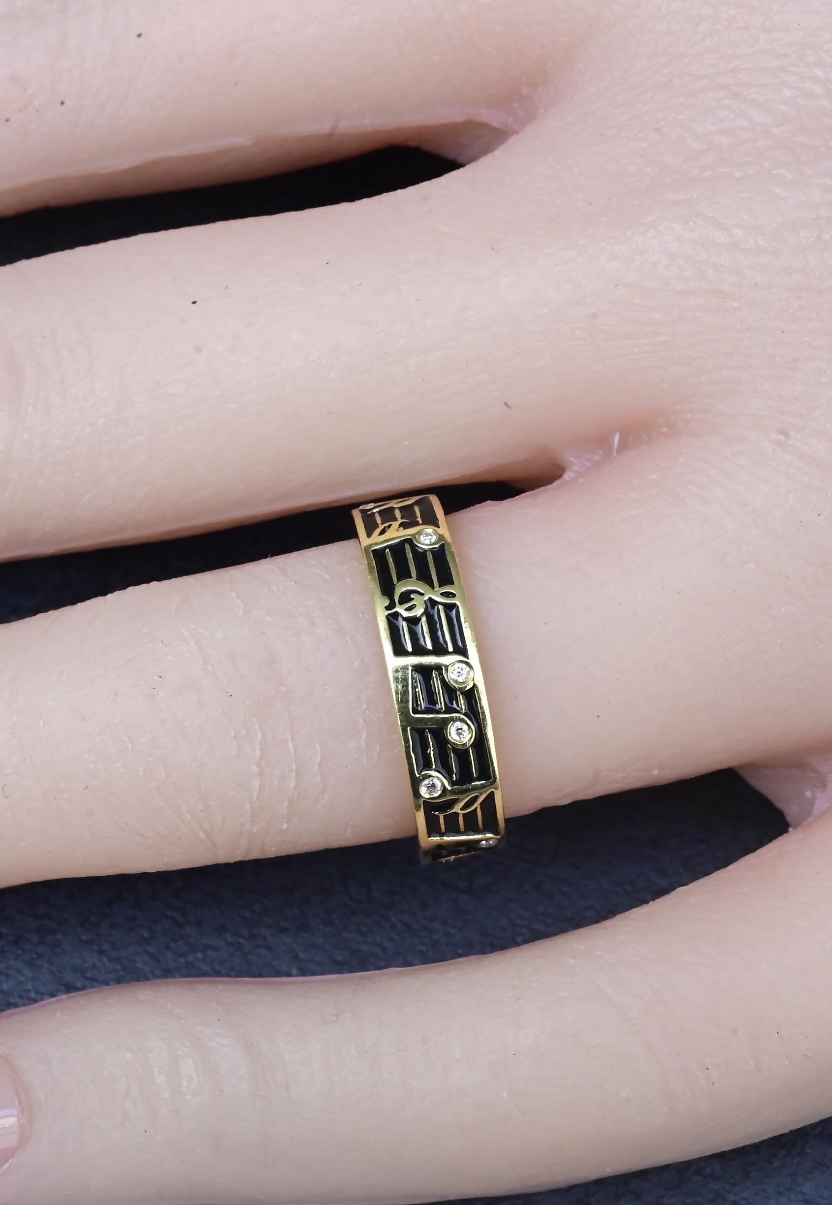 18K Hidalgo Music Note Band Ring w/ Diamonds – 6g, Size 6.25, 12 Diamonds