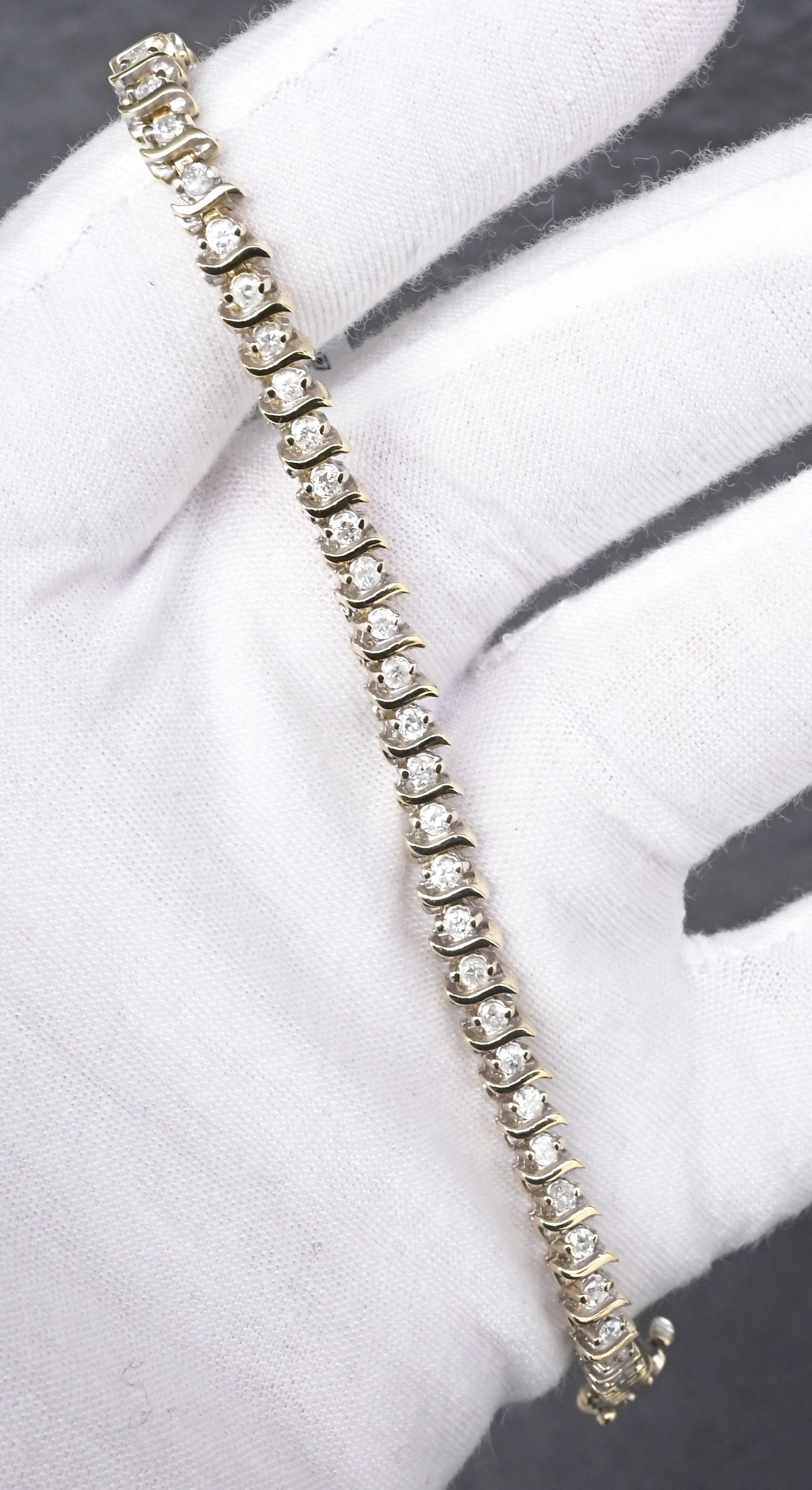 14K Yellow Gold Tennis Bracelet 1.68ct Natural Diamonds IGI Certified 7”