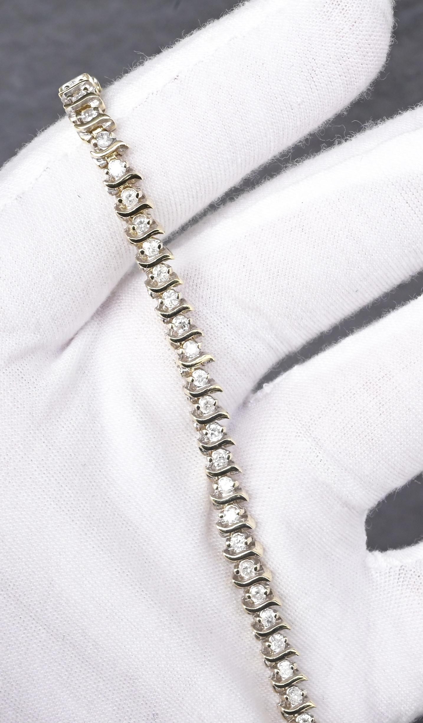14K Yellow Gold Tennis Bracelet 1.68ct Natural Diamonds IGI Certified 7”
