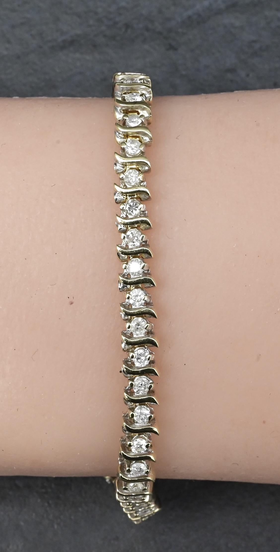 14K Yellow Gold Tennis Bracelet 1.68ct Natural Diamonds IGI Certified 7”