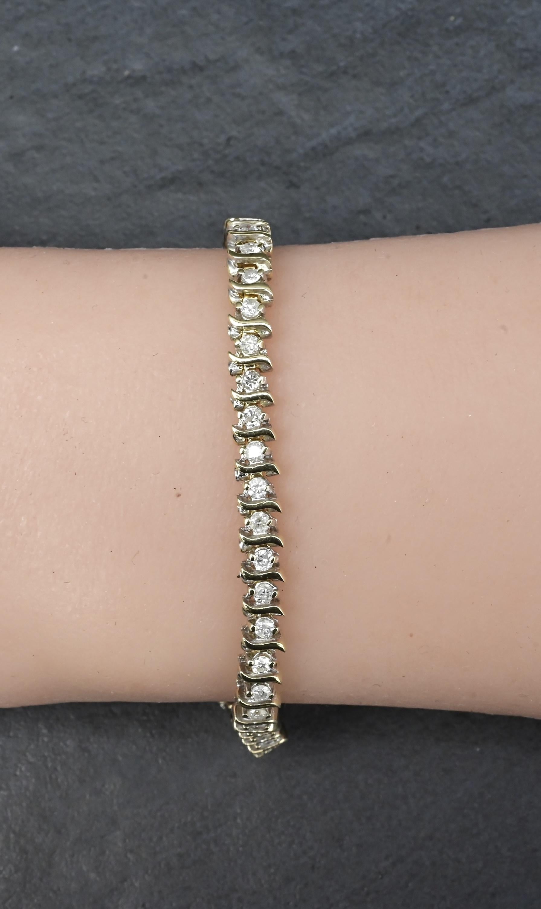 14K Yellow Gold Tennis Bracelet 1.68ct Natural Diamonds IGI Certified 7”
