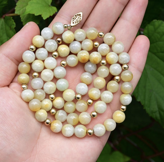 IGI Certified Natural Jade Bead Necklace – 14K Yellow Gold Clasp, 23" Length