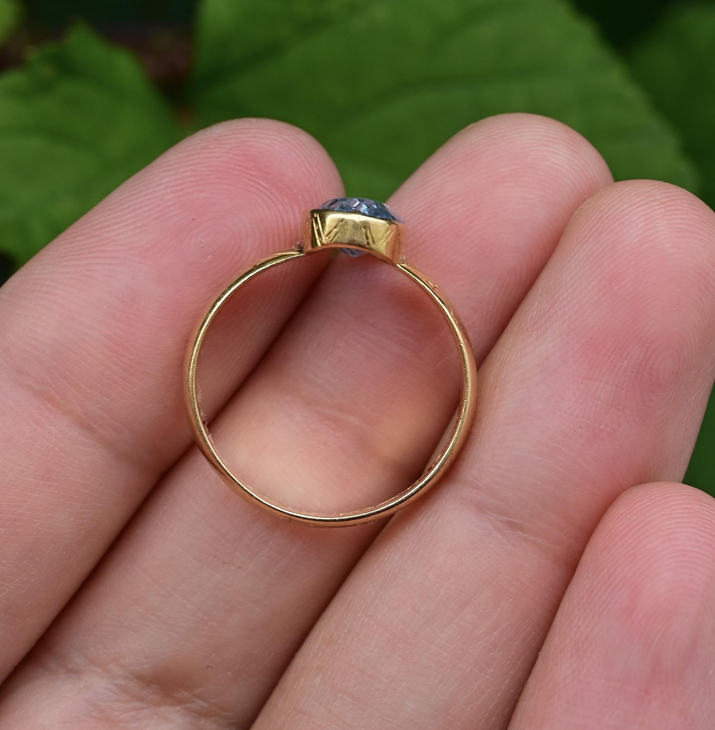 Antique 1800s 18K Yellow Gold Ring w/ Blue Lab-Grown Spinel – Oval Brilliant
