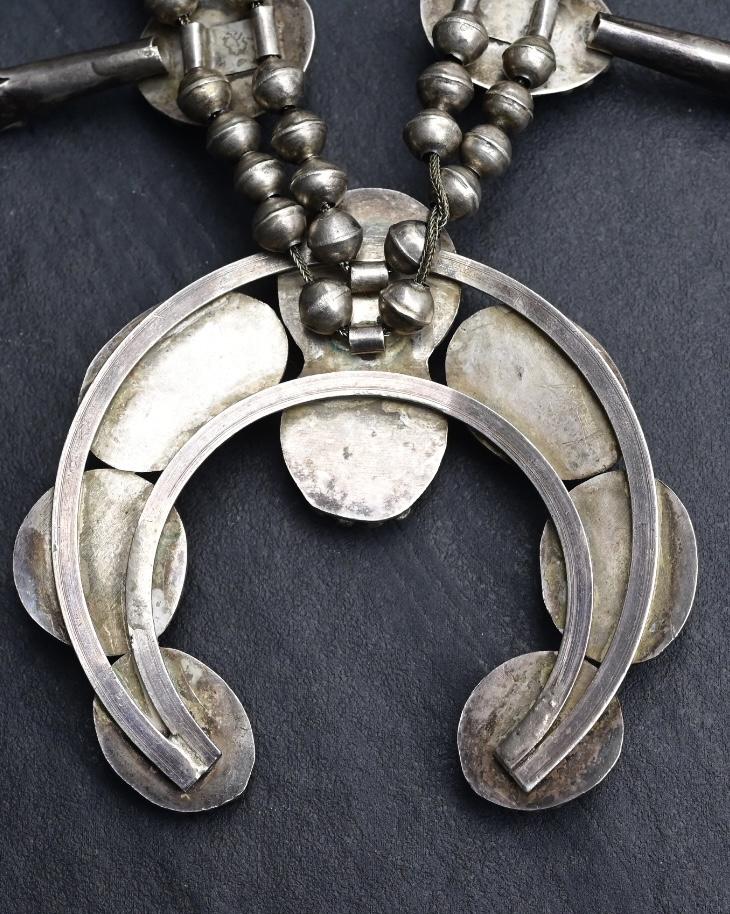 Antique Navajo Sterling Silver & Turquoise Squash Blossom Necklace – 175.69 Gs