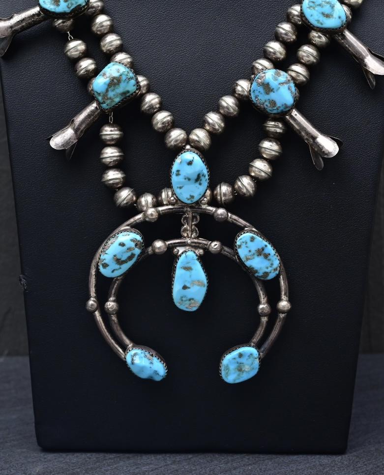 Navajo Selena Warner Sterling Silver & Turquoise Squash Blossom Necklace Signed